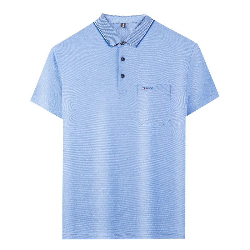 男士短袖T恤爸爸夏装带领体恤粉色半袖上衣有兜口袋半棉POLO衫