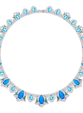 小众奢华蓝宝石铃兰花重工高级感新娘晚宴婚纱礼服项链耳环套装女