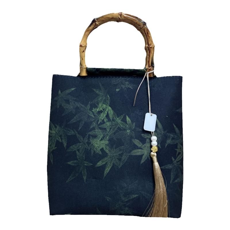 起念复古新中式香云纱手提竹节包中国风女包手拎包配旗袍汉服裙子