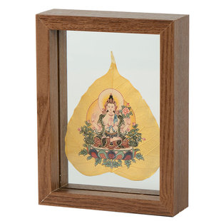 黄财神叶脉画家用释迦牟尼树叶画阿弥陀佛小唐卡家用桌面摆件