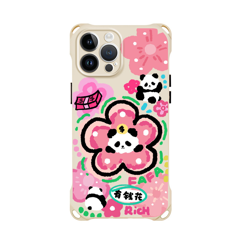 熊猫发财花原创手机壳适用iphone18背带挂绳斜挎小众17全包苹果16新年红女款华为pura80手提小米15pro支架