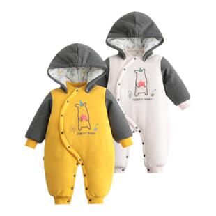 哥比兔婴儿连体衣秋冬外出宝宝夹棉哈衣连帽加厚萌趣可爱爬服纯棉