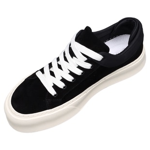 翻毛皮男鞋秋季新款男士透气百搭厚底休闲鞋时尚白底黑面拼色板鞋