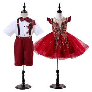 儿童演出服红色男女童礼服公主裙幼儿园红歌歌唱祖国大合唱表演服