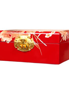 红底彩绘荷花盒收藏品