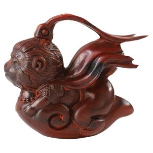 印度小叶紫檀木雕萌版大圣驾到手把件悟空檀香紫檀手把件小车摆