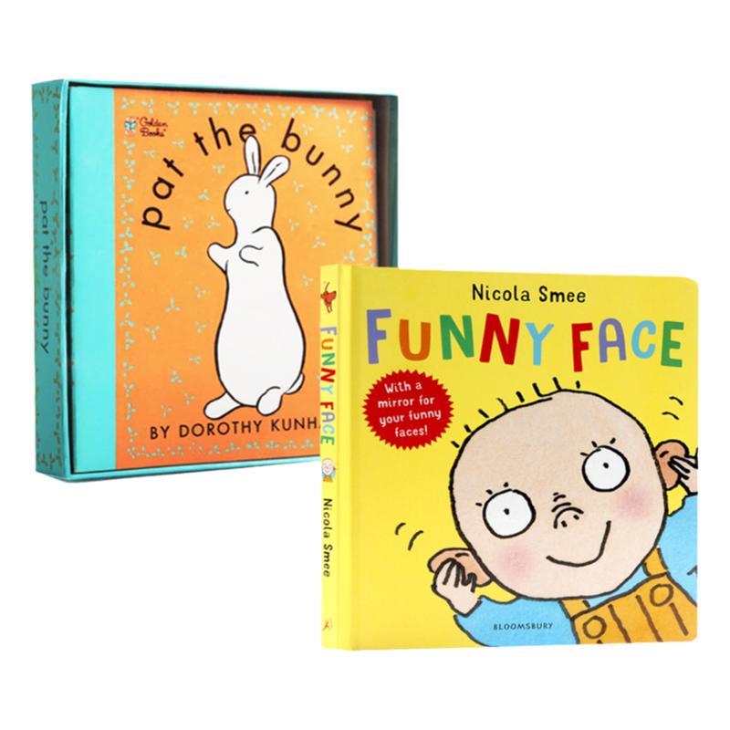 进口英文原版正版 pat the bunny 拍拍小兔子+Funny Face 2册合售 宝宝早教亲子游戏纸板书儿童英语绘本 儿童情绪表达和管理绘本