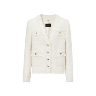 FF仿佛2025年春秋羽毛纱短外套女V领洋气小香风休闲