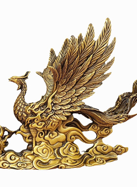 老神仙铜凤凰摆件凤凰涅槃