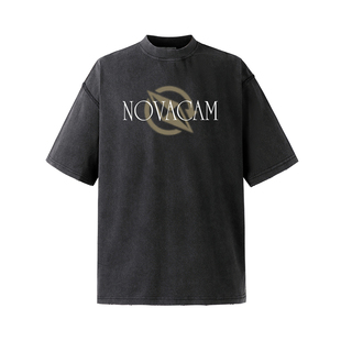NOVACAM LOGO VINTAGE美式复古字母磨边破坏多色宽松国潮短袖T恤