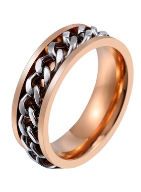 维京可转动戒指钛钢链条蓝色饰品