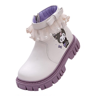 女童马丁靴软底短靴二棉加绒库洛米公主靴小皮靴2025秋冬新款单靴