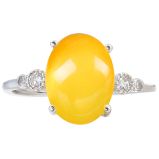 S925纯银戒指空托 镀18K玫瑰金戒指托女简约椭圆石位镶嵌蜜蜡戒托