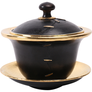 铁包金盖碗纯手工铁包24K纯金三才盖碗120ml工夫茶碗复古创意茶具