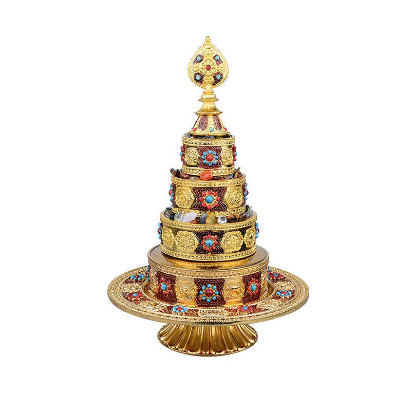 藏村曼扎盘合金吉祥雕花七宝