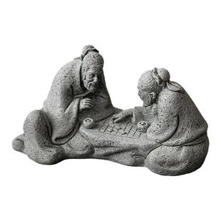 韩恬繁茶宠摆件青砂石创意神之一手下棋老者鱼缸造景茶桌书房装饰