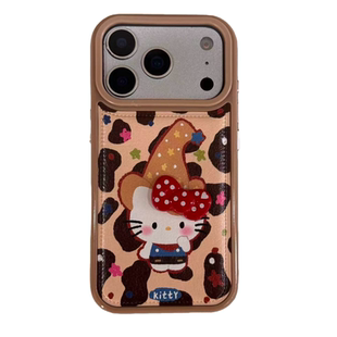 冬日皮质豹纹可爱HelloKitty带挂链适用苹果17PRO手机壳iPhone16ProMax新款15pro女款小众13硅胶14防摔全包软
