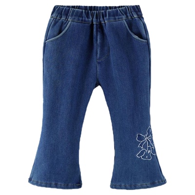 冬季加绒加厚女童牛仔喇叭裤