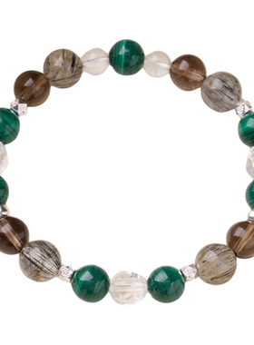 孔雀石黑发晶白水晶秋季转运手链