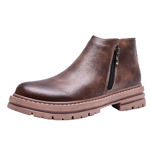 37码真皮男靴切尔西靴男拉链马丁靴男英伦风高帮皮鞋冬季加绒短靴