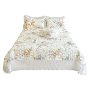 A类全棉夹棉床盖单件100纯棉田园公主风带花边床单三件套四季通用