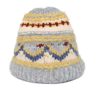 提花绑带护耳帽子女新款费尔岛保暖防风骑车帽秋冬针织圣诞毛线帽