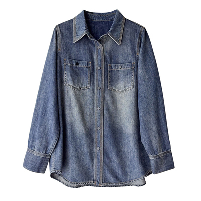 宝藏单品！经典百搭明线装饰复古做旧单排扣休闲牛仔衬衫叠穿上衣