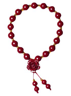 本命年天然朱砂玫瑰花手串原矿