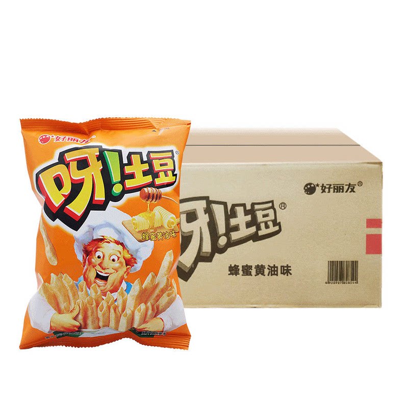 好丽友呀土豆薯条超大包休闲膨化黄油空心薯片70g20包整箱