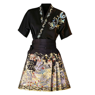 新中式日常短款马面裙上衣套装女2025春夏小个子织金织锦缎汉元素