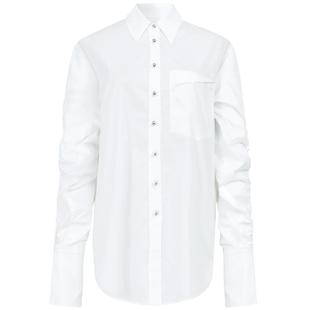 曼德诗白衬衫女2025秋新款高级感气质打褶长袖衬衣盐系棉质上衣