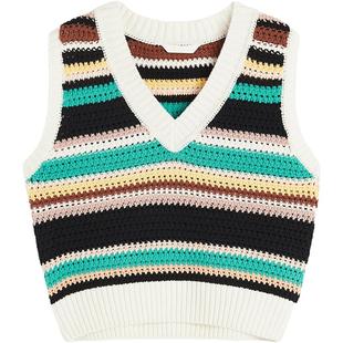HM女装马甲冬季条纹V领时尚休闲舒适针织毛线背心1214500