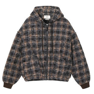 Deinet韩国设计师品牌2025秋冬季复古格子连帽棉服外套女上衣