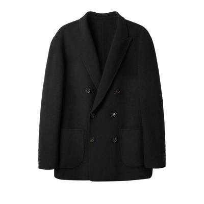 吉约蒙毛呢大衣男短款双排扣黑色冬季保暖加厚双面呢子羊毛外套