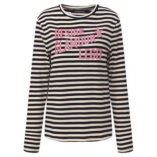 Thingness条纹复古千禧感闪粉/植绒棉质弹力长袖上衣