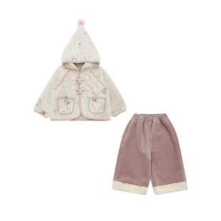 女童加绒连帽外套秋冬2025新款加厚羊羔毛洋气儿童女宝宝套装