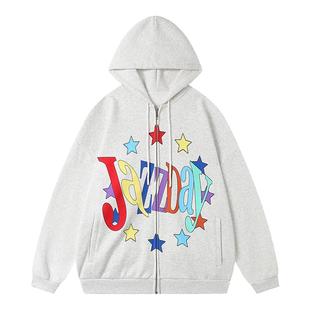 CryingCenterJazzDay星星环绕字母印花加绒舒适开衫戴帽卫衣外套