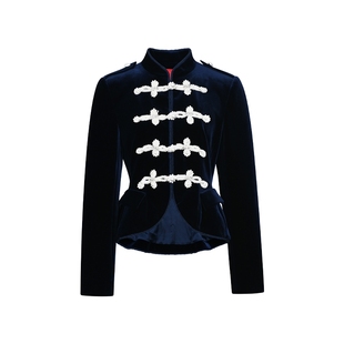 lefame拉飞姆新中式宫廷珍珠爪钻丝绒收腰短外套