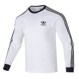 阿迪达斯三叶草长袖T恤男冬季新款打底衫男士正品白色薄款卫衣男