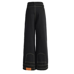 李李服饰黑色反穿倒装直筒牛仔裤女25冬季新款高腰垂感显瘦阔腿裤