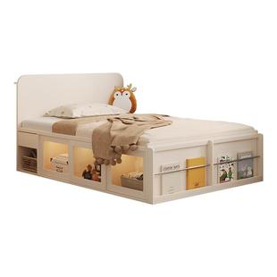 儿童储物床小户型卧室床一米二床儿童床收纳床高箱床奶油风单人床