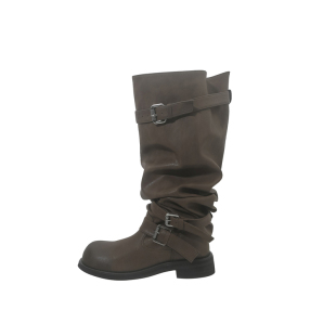 林向晚 韩系轻亚风~复古棕色过膝长靴小众设计皮带扣废土风堆堆靴