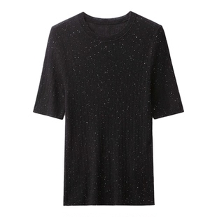 【星河月影】亮丝珠片水溶羊毛半高领/圆领短袖开衫长袖