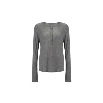 Bettychow 莱塞尔羊毛打底衫灰色驼色基础v领纽扣设计时髦上衣