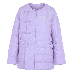 花木深百合刺绣羽绒服女冬新款高端改良中式竹叶提花盘扣鹅绒外套