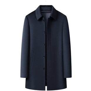 皮尔卡丹羊绒大衣男白鹅绒内胆中老年爸爸装羊毛呢子风衣外套加厚