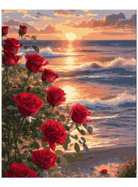 海上生花 涂色填色画成人解压休闲花卉装饰画数字油画diy填充绘画