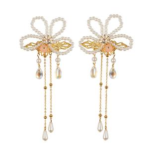 汉服头饰儿童发夹古风步摇流苏对夹女童超仙复古发饰古装花朵发夹