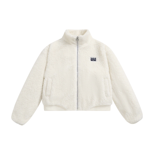 TGWALL「雪人」立领绣花韩系甜美毛绒上衣短款外套宽松羊羔绒女