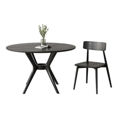 现代简约实木岩板圆形餐桌椅组合